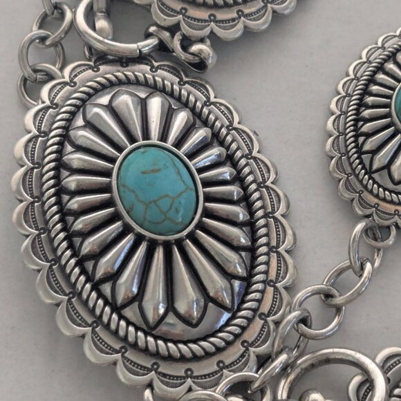 ARIAT Concho Southwestern Style Silver Tone Faux Turquoise Belt main image 5